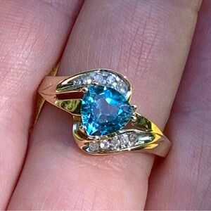 10k Blue Topaz And Diamond Ring - image 1